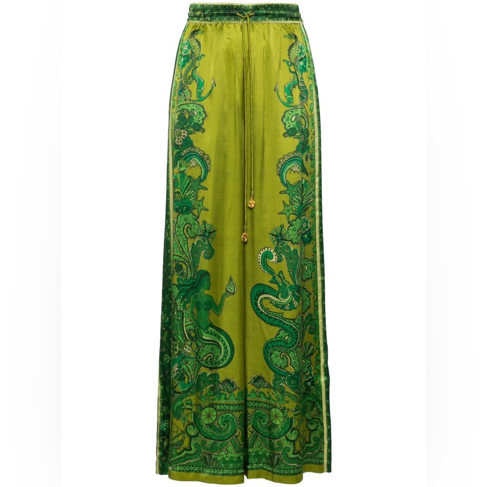 ALEMAIS silk satin Solaris pants, green, size 2 US